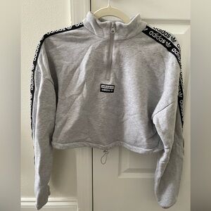 Adidas Women's Gray Half-Zip Cropped Hoodie